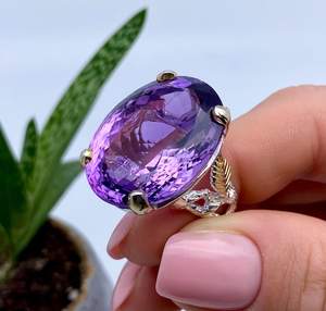 Bague en argent sterling 925 avec pierre précieuse améthyste verte de taille ovale naturelle de 43 carats, taille 8 US, bijoux élégants faits à la main, cadeau pour femmes - Product Image 3