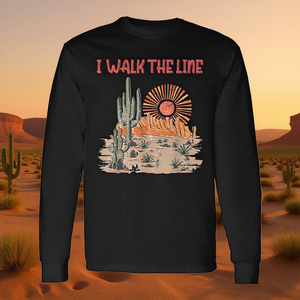 T-shirt a maniche lunghe I Walk The Line Cactus Desert Sunset in stile Western Rodeo - Product Image 3