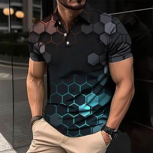 Men's High Quality 3D Graphic <b>Short</b> <b>Sleeve</b> for Polo <b>Sweatshirt</b> Fashionable Style Male Pullover Tee Top Lapel Button Solid - Product Image 4