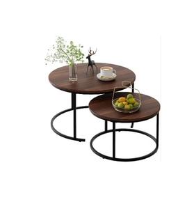 Table basse au design unique et moderne Table basse ronde en bois avec base en métal pour salle à manger - Product Image 1