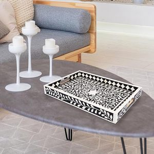 Bandeja de Servicio con Incrustaciones de Hueso, Elegante, Hecha a Mano, de un Solo Nivel, para Baño, Regalo para el Hogar, Arte en Hueso Detallado, Precio Bajo - Product Image 1