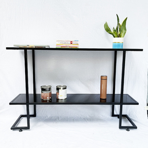 Rustic Villa Living Room <b>Console</b> <b>Table</b> with Wooden Top and Iron Frame Marble Accented - Product Image 4