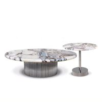 Table basse en marbre naturel pour salon, design minimaliste italien, pierre blanche de luxe, structure en acier inoxydable argenté