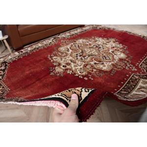 Vintage Turkish Rug, 6.7x10.2 ft Rug, <b>Red</b> Patchwork <b>Wool</b> Rug - Product Image 5