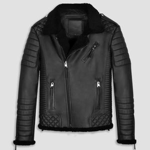 Veste en cuir de mouton pour homme, nouvelle veste noire en fausse fourrure Style motard - Product Image 1