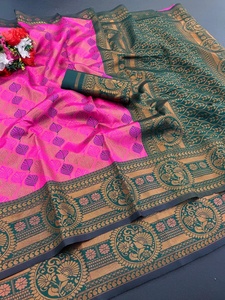 Tela de Seda Kanjivaram Clásica de Moda India Bollywood, Último Diseño Indio Tradicional para Bodas, Festivales y Eventos - Product Image 6