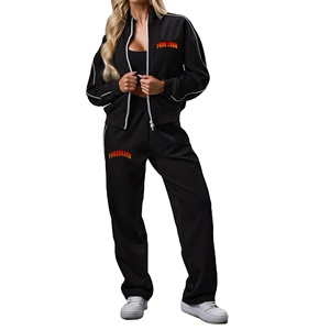 Nouveaux survêtements respirants pour femmes 2025 coton 100% poids lourd 500GSM sweats à capuche zippés avec ensemble de pantalons surdimensionnés - Product Image 1