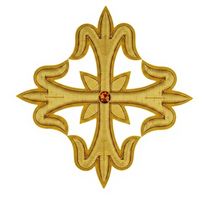 Gold Embroidered <b>Cross</b> <b>Patch</b> With Rhinestone Center Sew-On Applique For Garment Decoration Classical Style - Product Image 1