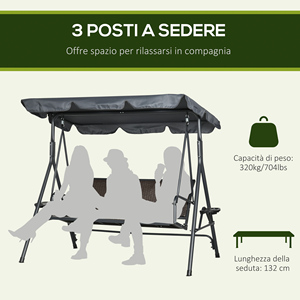 Outsunny Columpio de Jardín de 3 Plazas en PE Ratán y Acero con Toldo Ajustable y Portavasos, 204x112x150 cm - Product Image 4