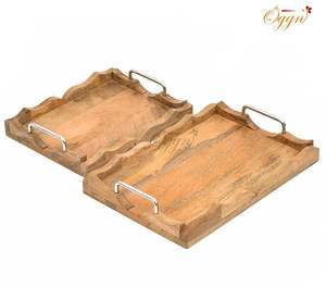 Plateaux de service rectangulaires en bois naturel, élégants et luxueux, lavables au lave-vaisselle, écologiques, faits à la main en Inde - Product Image 3