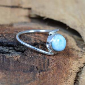 แหวนอัญมณีลาริมาร์เงินสเตอร์ลิง925ทันสมัยเครื่องประดับทำมือแหวนสไตล์โบฮีเมียนสีเงินสำหรับเป็นของขวัญสำหรับผู้หญิง - Product Image 4