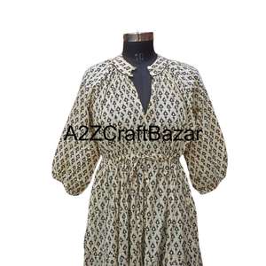 Robe midi Himanshi élégante pour femme, 100 % pur coton, imprimé floral, tissu respirant, coupe ample, écologique, naturelle, pour le quotidien - Product Image 3