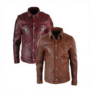 เสื้อเชิ้ตหนังแท้ผู้ชาย แขนยาว สไตล์ลำลอง ดีไซน์ใหม่ แฟชั่น เสื้อแจ็คเก็ตหนังแท้ ขายส่ง - Product Image 1