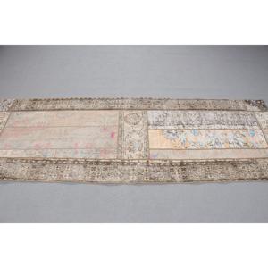 พรมตุรกีวินเทจขนาด 2.6x7.6 ฟุต, พรมปูพื้น, พรมลายปะติดสีน้ำตาล - Product Image 3