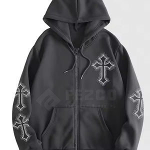 Meilleure vente nouveau design Rhinestone Distressed Hoodie 100% coton hommes hiver personnalisable haut-bas quantité minimale de commande - Product Image 1