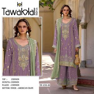 Seda de chinnon pesado con hilo múltiple y bordado Zari Fabricante de trajes Salwar de Surat a la tarifa más baja - Product Image 4