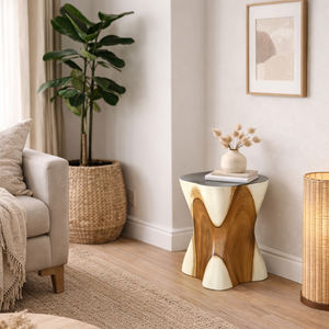 Tabouret en bois de suar unique moderne, table d'appoint en bois massif naturel, table d'appoint torsadée sculptée à la main pour salon de luxe, meubles d'hôtel - Product Image 5