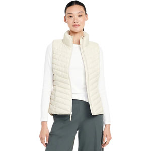 Dolanto Couleur Personnalisée 100% Polyester Hiver Puffer Vest Stand Collar Full-Zip Front On-Seam Zip Poches Fourrure Décoration Plus Size - Product Image 1