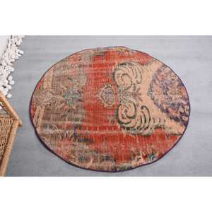 Alfombra Turca Vintage, Alfombra de 4,2x4,3 pies, Alfombra de Lana Roja Ombré - Product Image 4