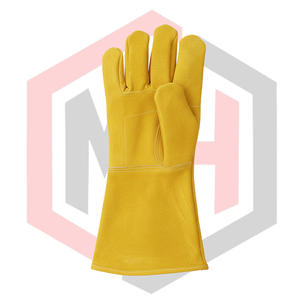 Gants de travail en cuir, paume renforcée, résistants à la chaleur et au feu, antistatiques, texture lisse, épaisseur 11 oz, longueur 14 pouces, gants tricotés - Product Image 2