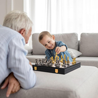 AYAANS Jeu d'échecs de luxe en or et noir échiquier pliant magnétique avec pièces en métal ensemble de jeu élégant pour adultes