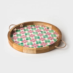 Bandeja DE SERVICIO DE MDF de resina con incrustaciones de hueso verde rosa moderna hecha a mano, bandeja decorativa Rectangular para el hogar, mesa de centro, comedor, regalo - Product Image 4