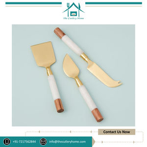 Ensemble de découpe de fromage en acier inoxydable plaqué or avec manche en marbre et en bois durable de qualité superlative pour les hôtels et les maisons - Product Image 2