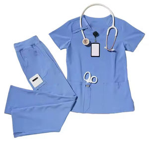 2025 Newly Upgraded Elasticity <b>Fabric</b> Spandex <b>Rayon</b> <b>Polyester</b> Short Sleeve V-Neck Women Scrub Set Surgical Hospital Uniform - Product Image 4