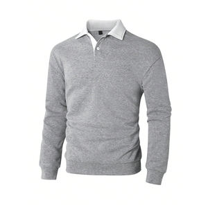 Sweat-shirt à col pour homme, manches longues, en polaire, décontracté, 100% coton, uni, séchage rapide, pour l'hiver et le quotidien - Product Image 2