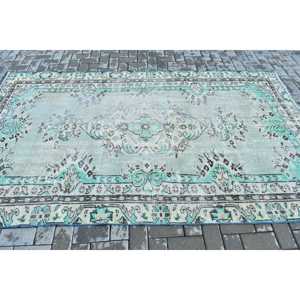 Alfombra Turca, Alfombra Vintage de 5.2x8.9 pies, Alfombra de Lana con Rayas Azules - Product Image 3