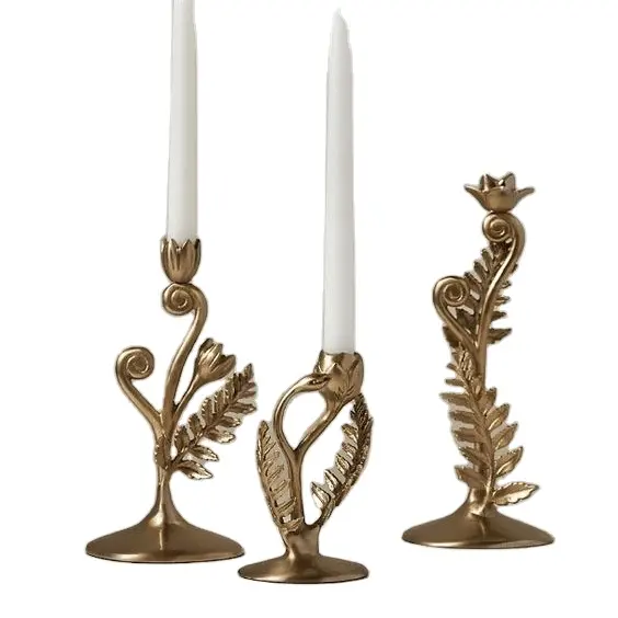 Juego de 3 candelabros antiguos de latón dorado en forma de árbol decoración del hogar Decoración de Navidad usada