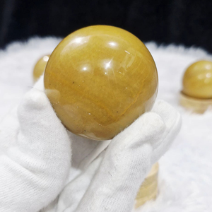 Esfera de Aventurina Amarilla Natural con Base, Piedra Financiera Pulida Rara para Decoración del Hogar, Feng Shui, Vastu, 200-250, Otras Artesanías - Product Image 1