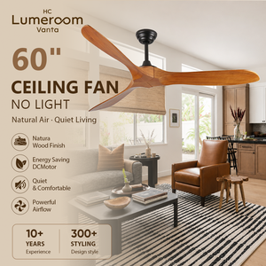 Ventilador de Techo de Madera de 60 Pulgadas Sin Luz con Control Remoto, Motor DC Moderno para Patio, Dormitorio, Sala de Estar, Disponible en EE. UU. - Product Image 2