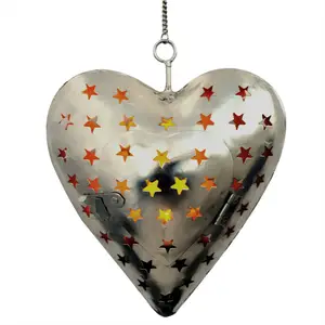 Новый дизайн в форме сердца Подвесная подставка для чайных свечей Рождественский Декор с серебряным цветом и золотистым прикосновением внутри
