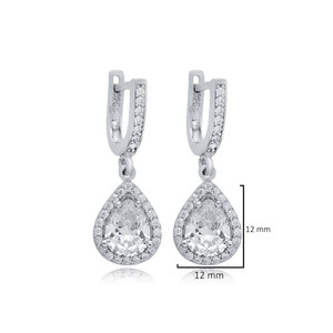 Pear Shape Clear Zircon Stones Wholesale Handmade Turkish 925 Sterling <b>Silver</b> <b>Dangle</b> <b>Earrings</b> - Product Image 2