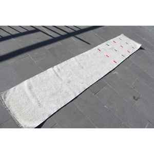 Alfombra Turca, Alfombra de Pasillo de 1.7x9.1 pies, Alfombra Vintage de Lana Blanca Sólida - Product Image 3