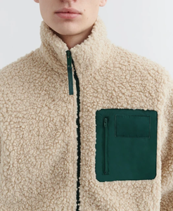 Logo brodé personnalisé col montant veste polaire Sherpa pelucheux en laine pour hommes - Product Image 2