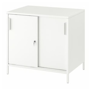 Gabinete de almacenamiento blanco moderno con puertas bloqueables y estantes ajustables para la organización del hogar o la oficina - Product Image 1
