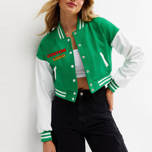 OEM/ODM Women's Long <b>Sleeve</b> Letterman cropped Varsity Jacket top quality 100% cotton fleece with Chenille Embroidered Patches - Product Image 1
