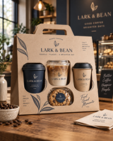 Boîte cadeau personnalisée pour café AT PACK avec poignée |   Boîte d'emballage à emporter pour 3 gobelets avec logo pour café, salons de thé et boissons