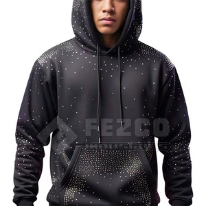 Color sólido New Look Algodón Mezclado Fleece Rhinestone Sudadera con capucha Diseño único Patrón impreso Invierno Hombres con capucha - Product Image 1