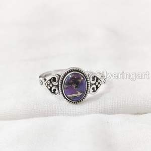 แหวนสตรีพลอยเทอร์ควอยซ์จากทองแดงสีม่วงธรรมชาติประดับคริสมาสต์ทำด้วยมือเครื่องประดับ925แหวนเงินสเตอร์ลิง - Product Image 6