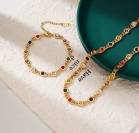 Collier en acier inoxydable EDGE, design œil de poisson vintage, sans ternissement, avec zircon coloré et chaîne à maillons, pour femme