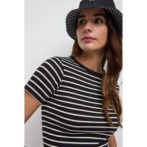 Camiseta de Cuello Redondo a Rayas de Manga Corta para Mujer, Corte Regular, Informal, 100% Poliéster, Transpirable, para Verano, Mega Merchant - Product Image 3