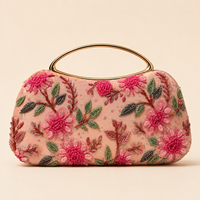 Pochette élégante pour femme, brodée de fleurs, avec doublure en satin de soie, fermeture ouverte, poignée perlée, pour tous les jours, mariage, soirée