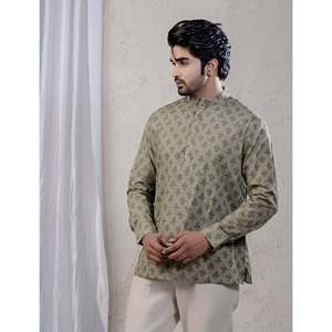 100% Cotton Printed Casual Short <b>Kurta</b> for <b>Men</b> <b>Men's</b> Floral Pattern Casual Shirt with Full Sleeves Poplin Fabric Breathable - Product Image 4