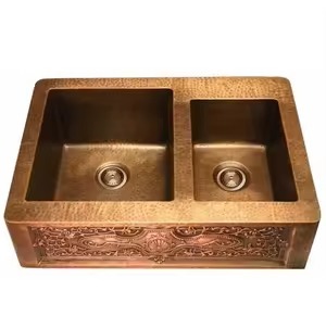 Évier Vintage en Cuivre à Double Section Fabriqué à la Main Design Élégant Durable de Haute Qualité Artisan Fini Parfait pour les Cuisines - Product Image 2