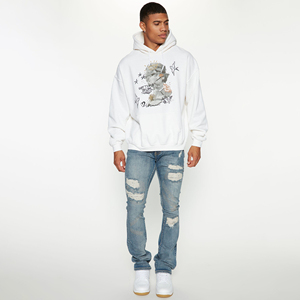 Pull-over à broderie personnalisée Sweatshirts à capuche amples en coton décontractés pour hommes Sweat-shirt à capuche floqué Streetwear - Product Image 2