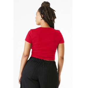 Bella Canvas Breathable Women's Red Solid Basic Miro Rib <b>Baby</b> Tee Cropped T-Shirt Crew Neck Short Sleeve Slim Fit Causal Crop - Product Image 3