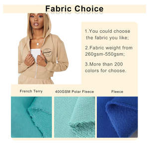 Sweat à capuche en coton personnalisé pour femme en éponge française avec fermeture éclair fabricant Patch Applique brodé Sweat à capuche court pour femmes - Product Image 3